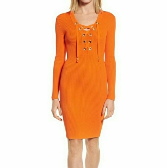 Michael Michael Kors Dresses | Michael Michael Kors Lace-Up Ribbed Sweater Dress | Color: Gold/Orange | Size: S | Nashwildflower's Closet
